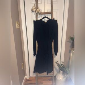 Chic Soul Black Long Sleeve Tie-Waist Dress